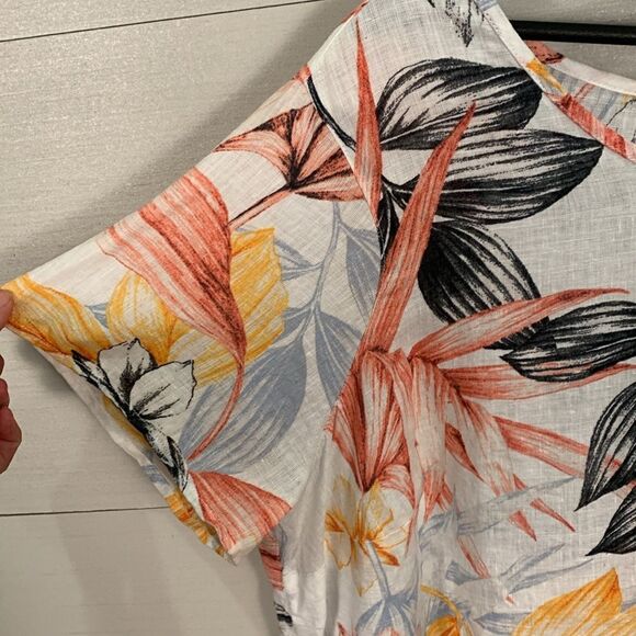 C&C California 100% linen tropical floral print tunic size 1X Hawaiian vacation - Picture 5 of 6